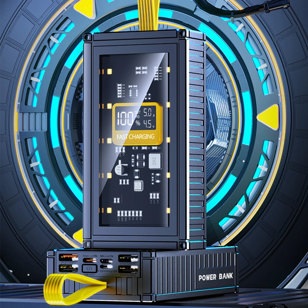 باور بانك على شكل حاوية شفافة 20000 مللي أمبير في الساعة مع شحن سريع 120 وات مدمج لهاتف آيفون 16 15 14 وشاومي #4
