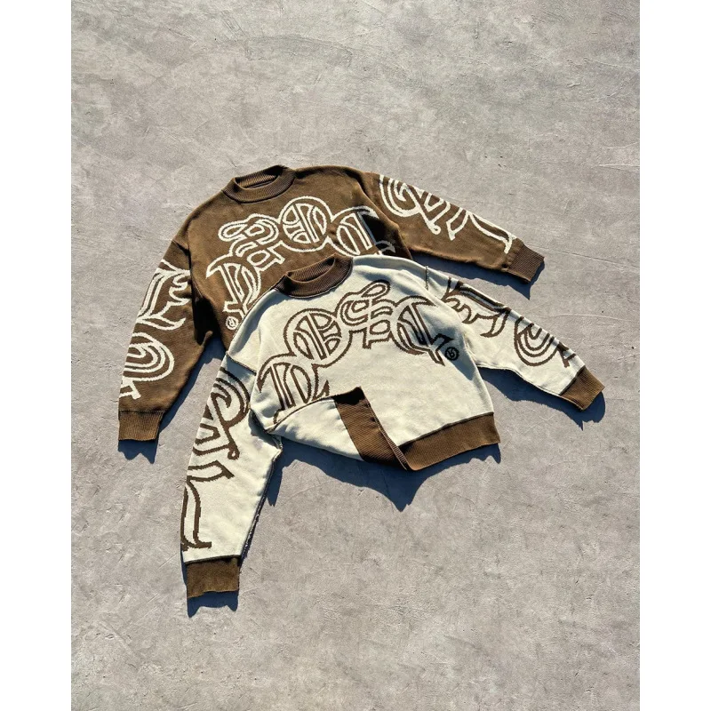 

Осенне-зимний американский ретро ленивый повседневный креативный жаккардовый вязаный свитер, свободный свитер