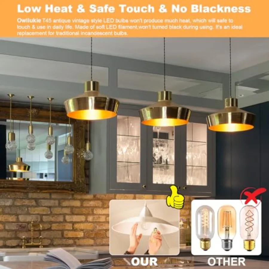E26 LED Bulb 6W Equivalent 60 watt, Vintage Edison Bulbs, Warm White 2700K Amber E26 Edison Bulb dimmable, Tubular T14 T45 LED - view 6
