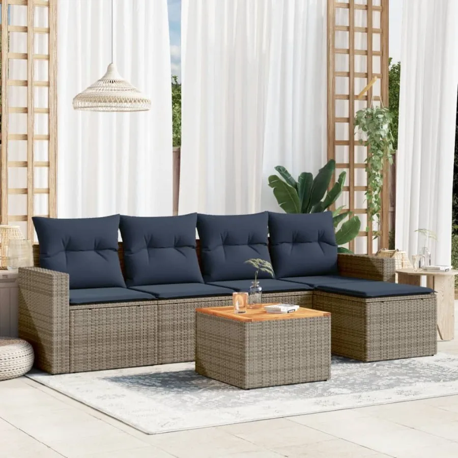 

6 Piece Patio Sofa Set with Cushions Gray Poly Rattan