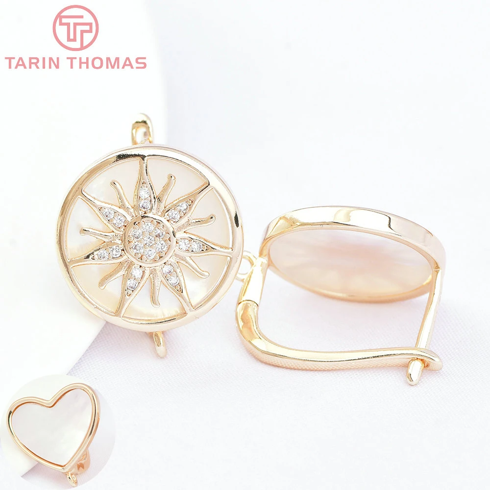 (7177) 2PCS 16.5x21MM 24K Gold Color Brass with Zircon Sun Flower Earrings Clip High Quality Jewellery Accessories Wholesale