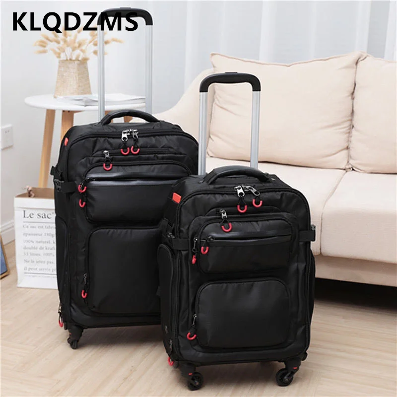 KLQDZMS 18"20"22 Inch Luggage Oxford Cloth Trolley Case Shoulder Bag Multifunctional Lightweight Boarding Box Rolling Suitcase