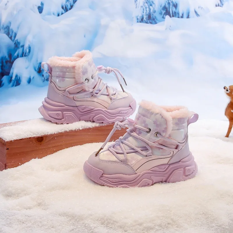 

Детские зимние ботинки, зимние теплые хлопковые ботинки для детей, ботильоны с плюшевой подкладкой для девочек, повседневные водонепроницаемые уличные кроссовки для мальчиков