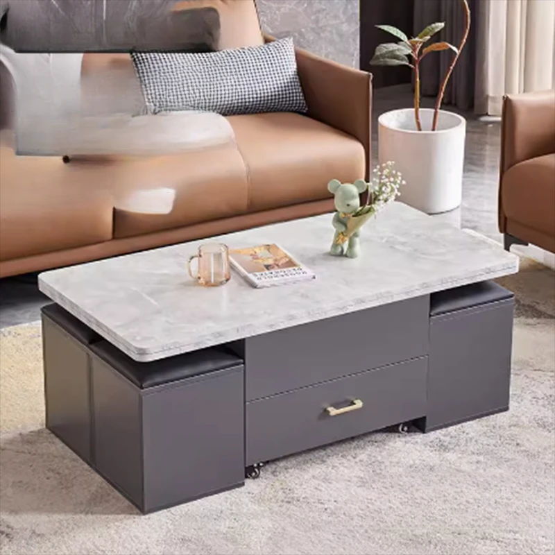 

Designer Storage Coffee Table Simple Italian Drawers Extendable Mobile Coffee Table Marble Floor Mesa Auxiliar Furniture