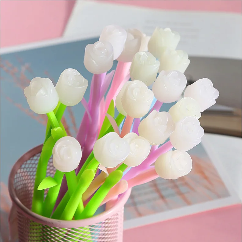 48 pcs/lot Creative Color Changing Rose Gel Pen Kawaii 0.5mm Black ink Neutral Pens Stationery School Writing Supplies wholesale