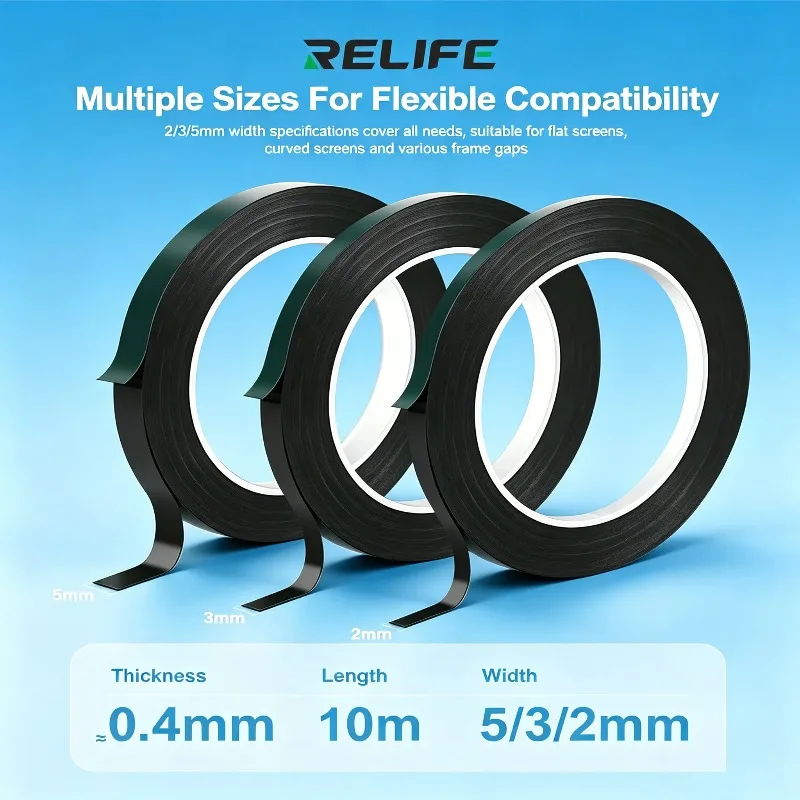 RELIFE HX1 Double Sided Tape 5 Pcs/Box 2mm/3mm/5mm Width High Adhesion 10m Length for Phone Screen Frame Sealing No Residue Tool