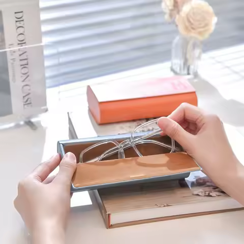 1pc Chic Double-Layer Glasses Case - Multi-grid Double Open Large Capacity PU Mixed Color Portable Fashion Glasses Storage Box