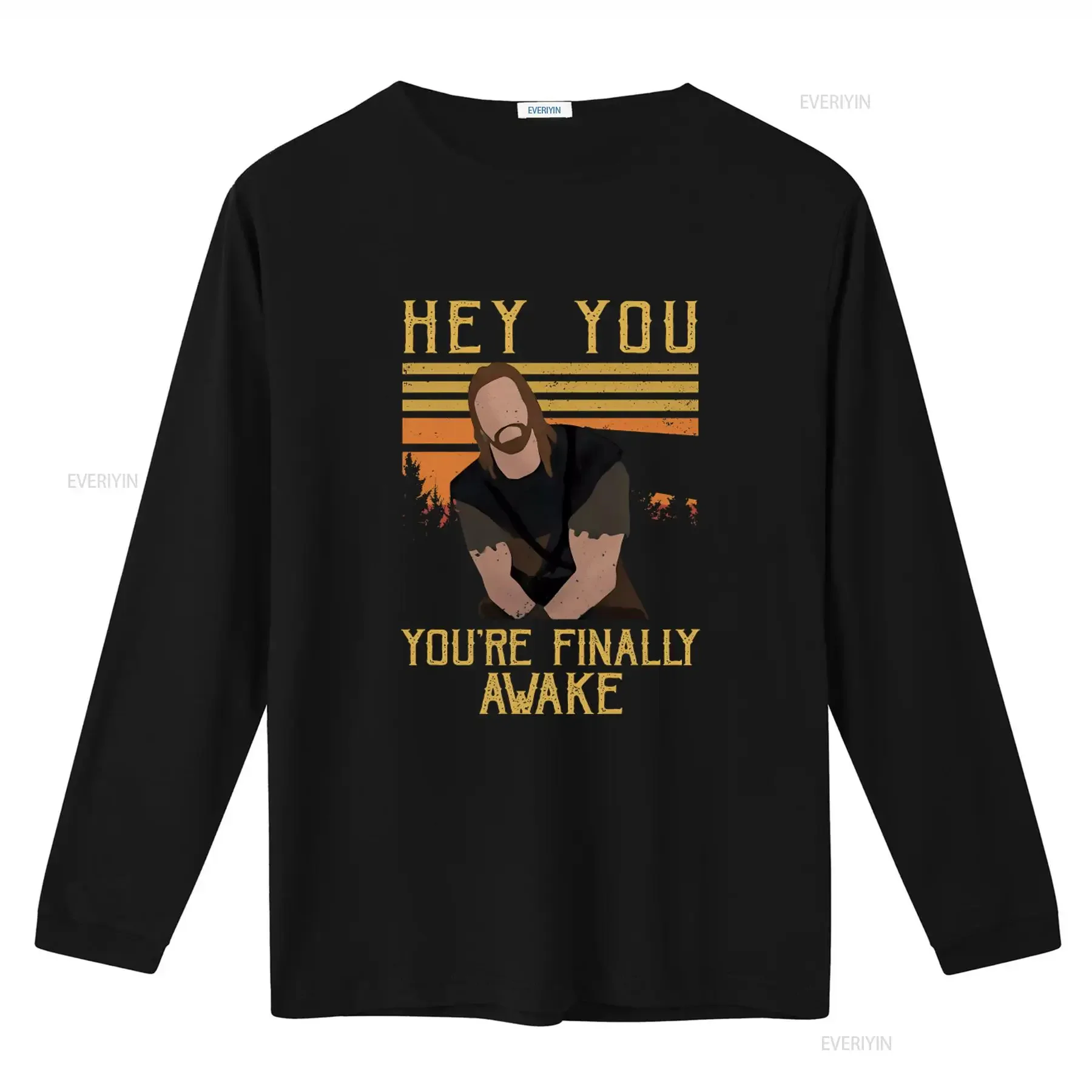 Ralof Hey You You're Finally Awake Vintage Style Men's Black T Shirt Cool Gaming vintage Washed fashion Versatile Stylish
