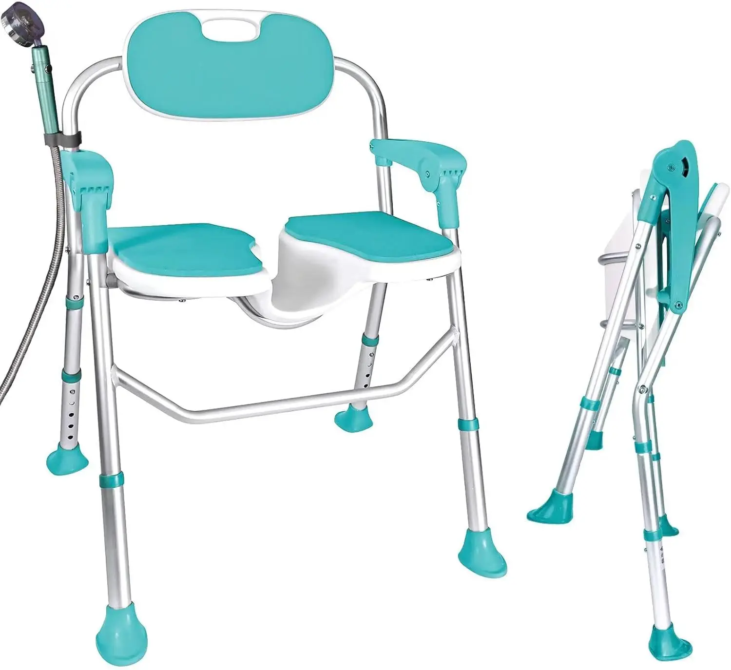 Folding Shower Chair 5-Level Adjustable, Non-Slip Feet Shower Seat Cutout