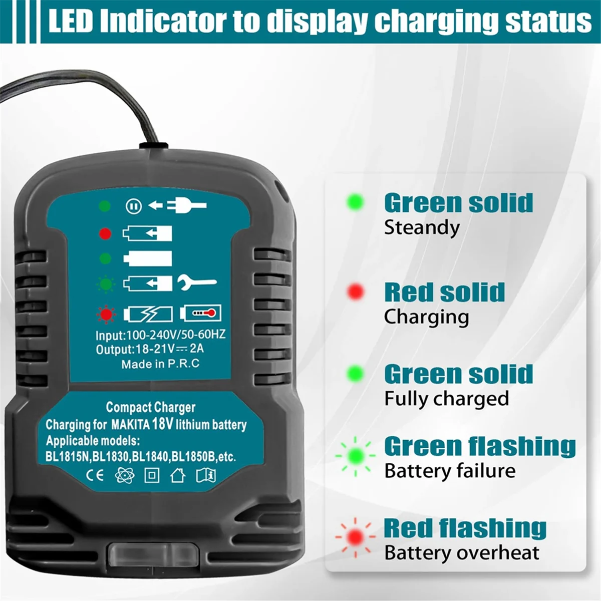 Replace for Makita 18V Mini Charger DC18RC Replace Charger for Makita Lithium Batteries BL1860 BL1450 BL1830 EU Plug