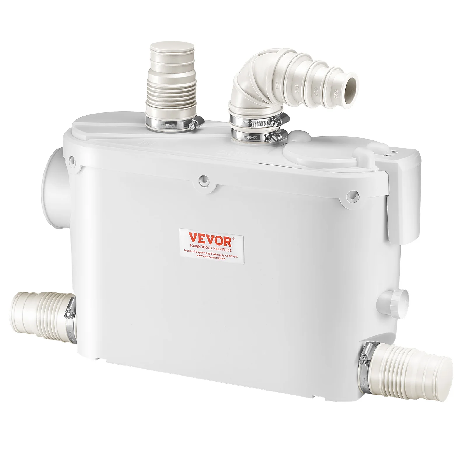VEVOR Macerator Pump 500W 29 GPM Flow 26 ft/8 m Head Wall-Hung Toilet Pump 4 Water Inlets Waste Water Disposal Upflush Machine