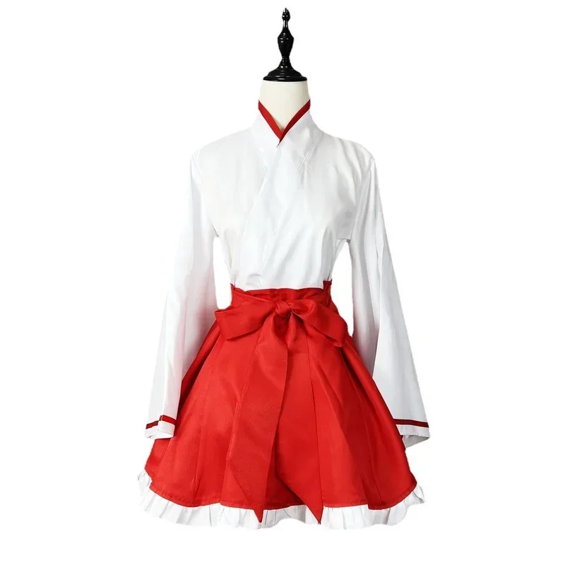 Jubah Kimono lucu Jepang gaun Kimono Cosplay Anime pakaian Lolita ukuran besar pakaian lengan panjang merah putih pakaian pelayan dropshipping