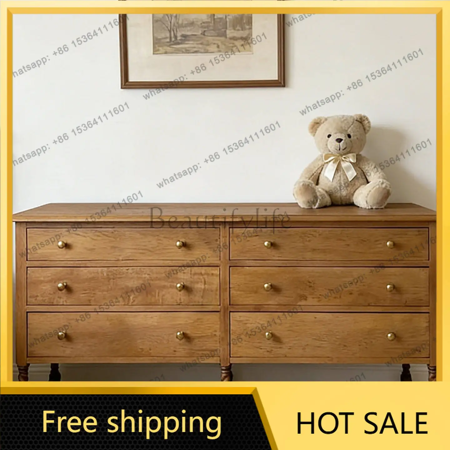 XX. American solid wood old dining side cabinet multi-functional living room entrance locker