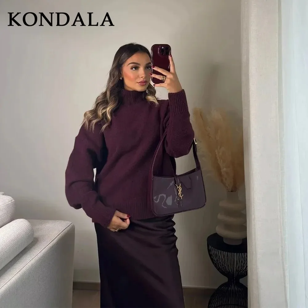 KONDALA 2025 Autumn Winter Women Basics Knitted Sweaters Fashion Casual Turtleneck Thick Warm Solid Pullover Ladies Sweaters
