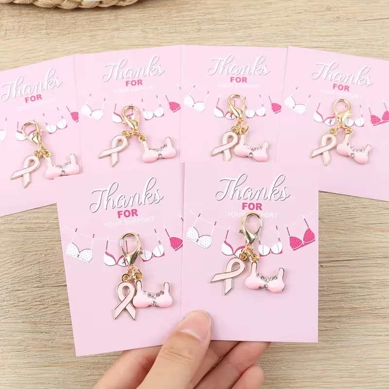 6-Pack/12-Pack Pink Ribbon and Pink Lingerie-Style Keychains—Comes with a 