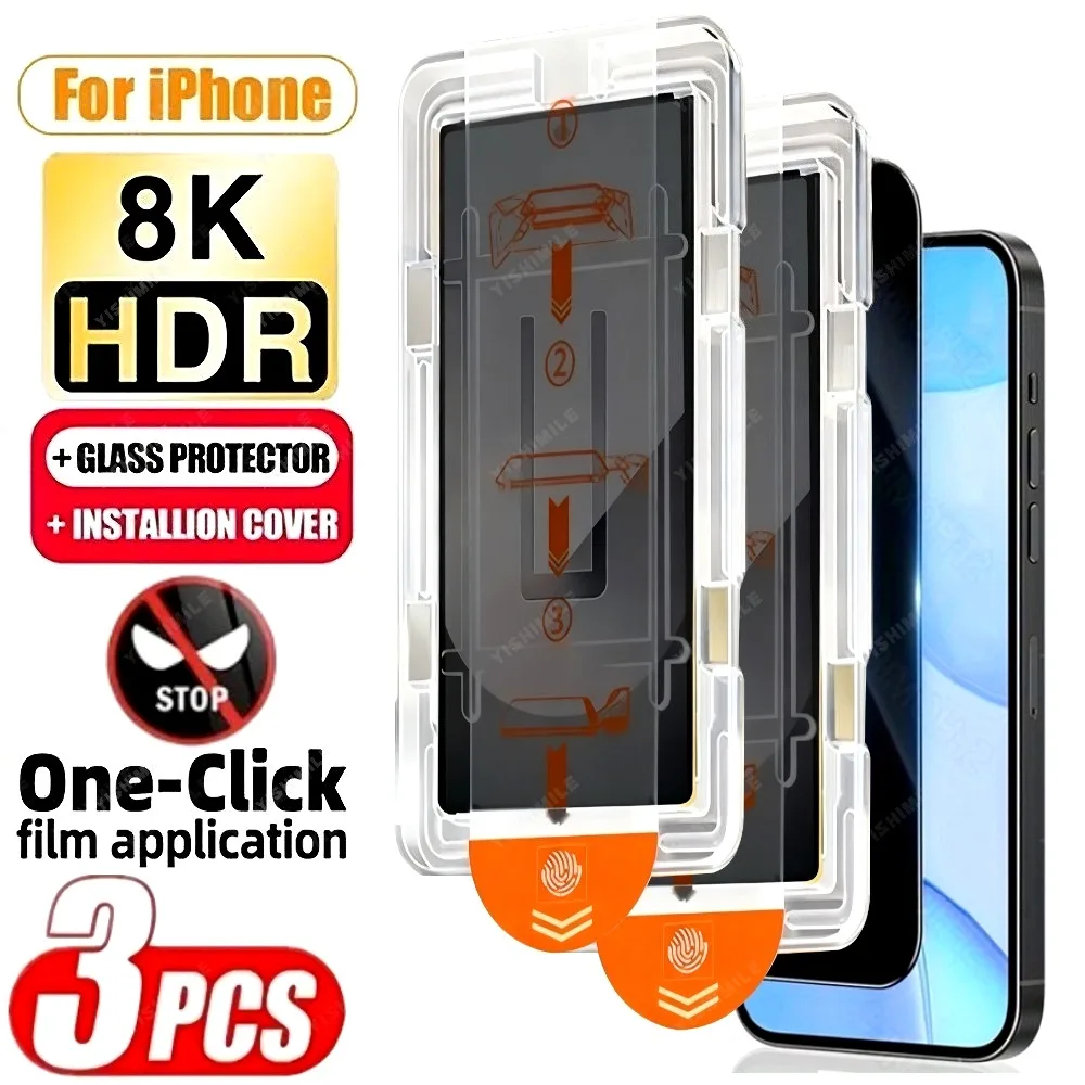 3er-Pack Anti-Spionage-Displayschutzfolie für iPhone 17 16 15 14 Pro Max Air 16 15 Plus 13 12 11 Pro One XR XS Max mit Klick-Installation