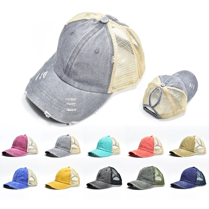 Mesh Breathable Baseball Cap Women Washed Cotton Baseball Hat Men Ripped Light Board Caps Adult Spring Summer Vintage Hat