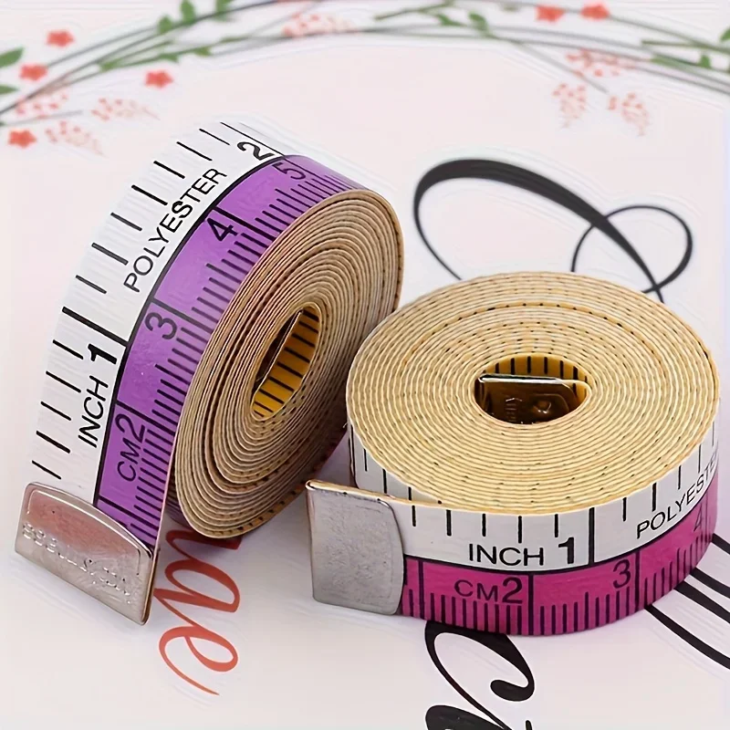

1pc Soft Measuring Tape, 60-Inch Flexible Canvas Sewing Ruler, Dual System Soft Scale, Body Measurement Tool, Purple and Yellow