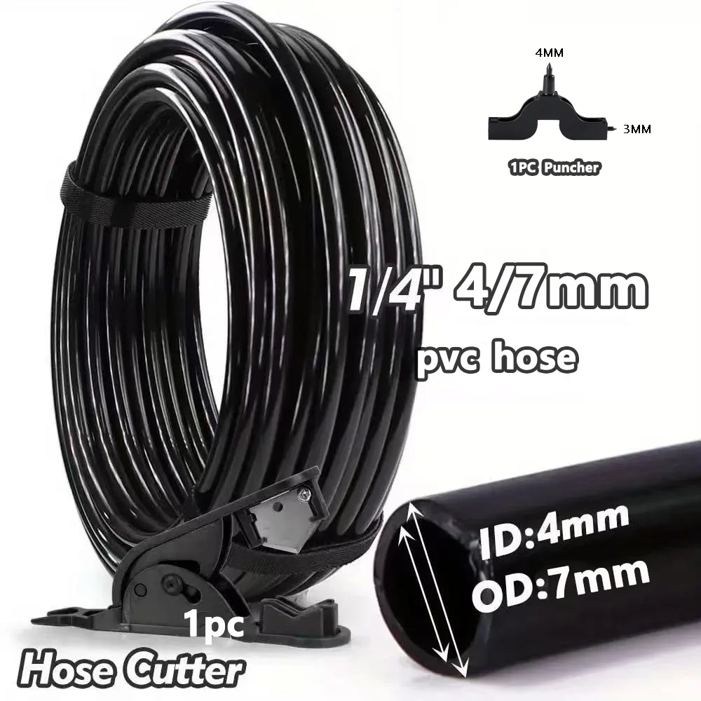 Garden Watering 4/7mm Hose PVC Micro Irrigation Pipe with Cutter Puncher  1/4'' Tubing Irrigation Drip System Sprinkler Tube