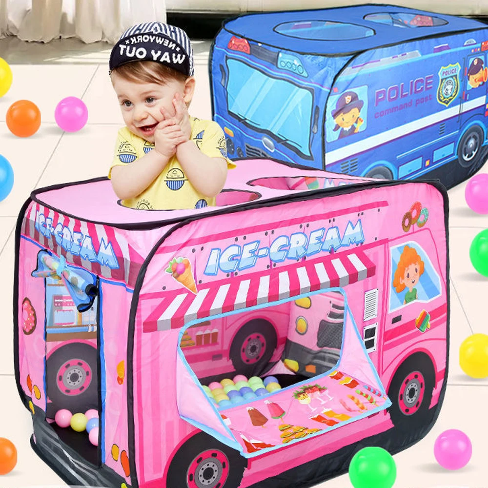 Pop Up Play Tent Foldable Ice Cream Van Playhouse Vehicle Toys for Kids Role Play for Toddlers Boys and Girls Gift Outdoor Game