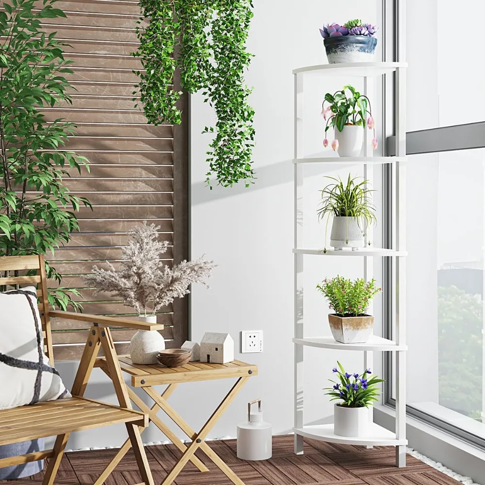 Corner table, 5th tier corner bookshelf, industrial corner ladder shelf, modern display shelf, suitable for living room, bedroom