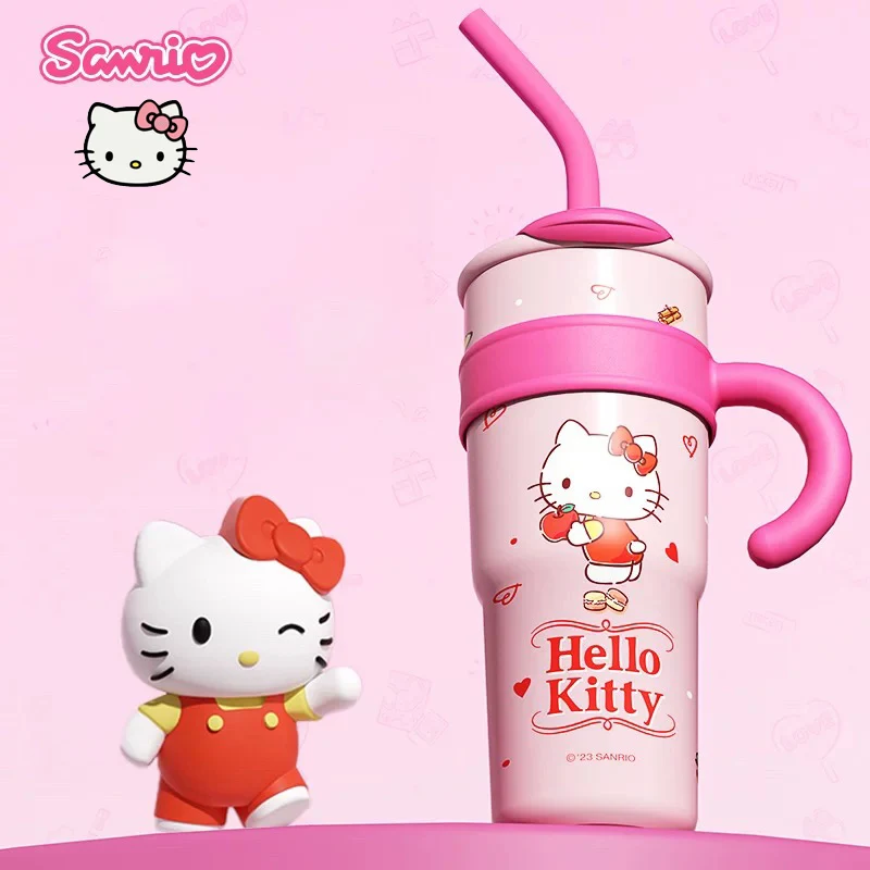 Kawaii Hello Kitty Thermos Cup Sanrio 304 Stainless Steel Straw Cup Anime High Capacity Vacuum Water Bottle Outdoors Watercup