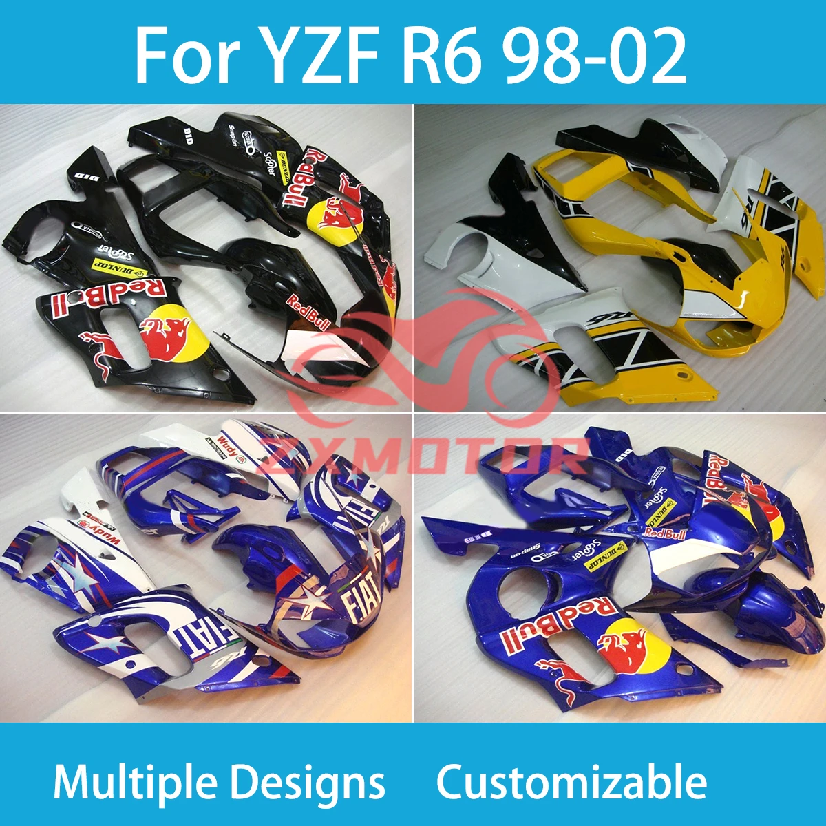 YZF R 6 1998 1999 2000 2001 2002 Prime Fairing Kit for Yamaha YZF R6 98 99 00 01 02 Motorcycle Customized Injection Fairings