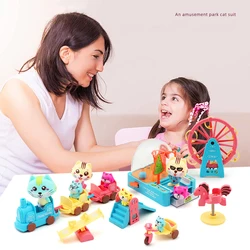 Kids Pretend Play toy simulation pet house DIY mini cat amusement park girl's birthday gift Children Educational Play House Inte