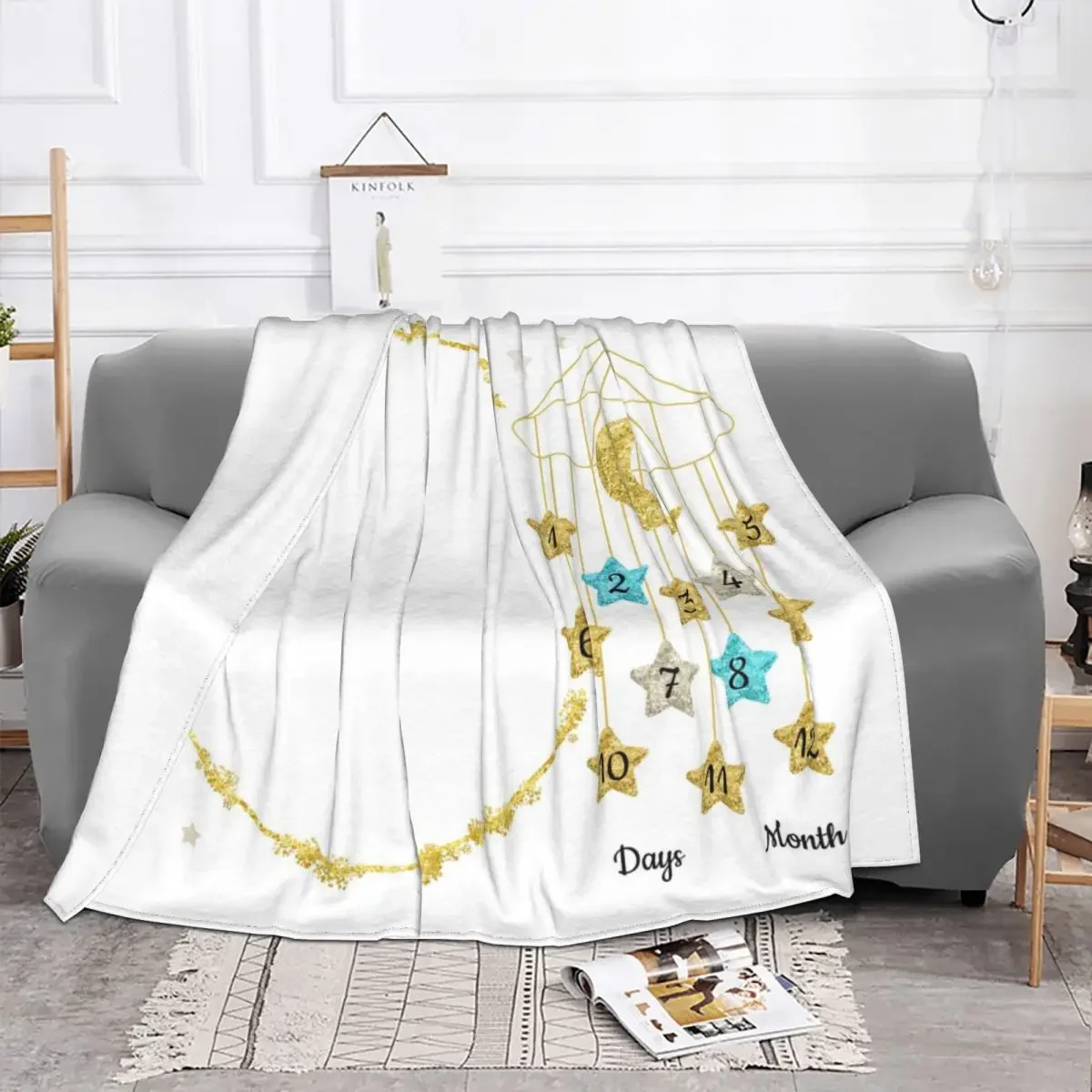 Newborn Baby Milestone Blanket Moon And Stars Multifunction Soft Fleece Throw Blanket for Bed Couch DIY Infant Photography Props