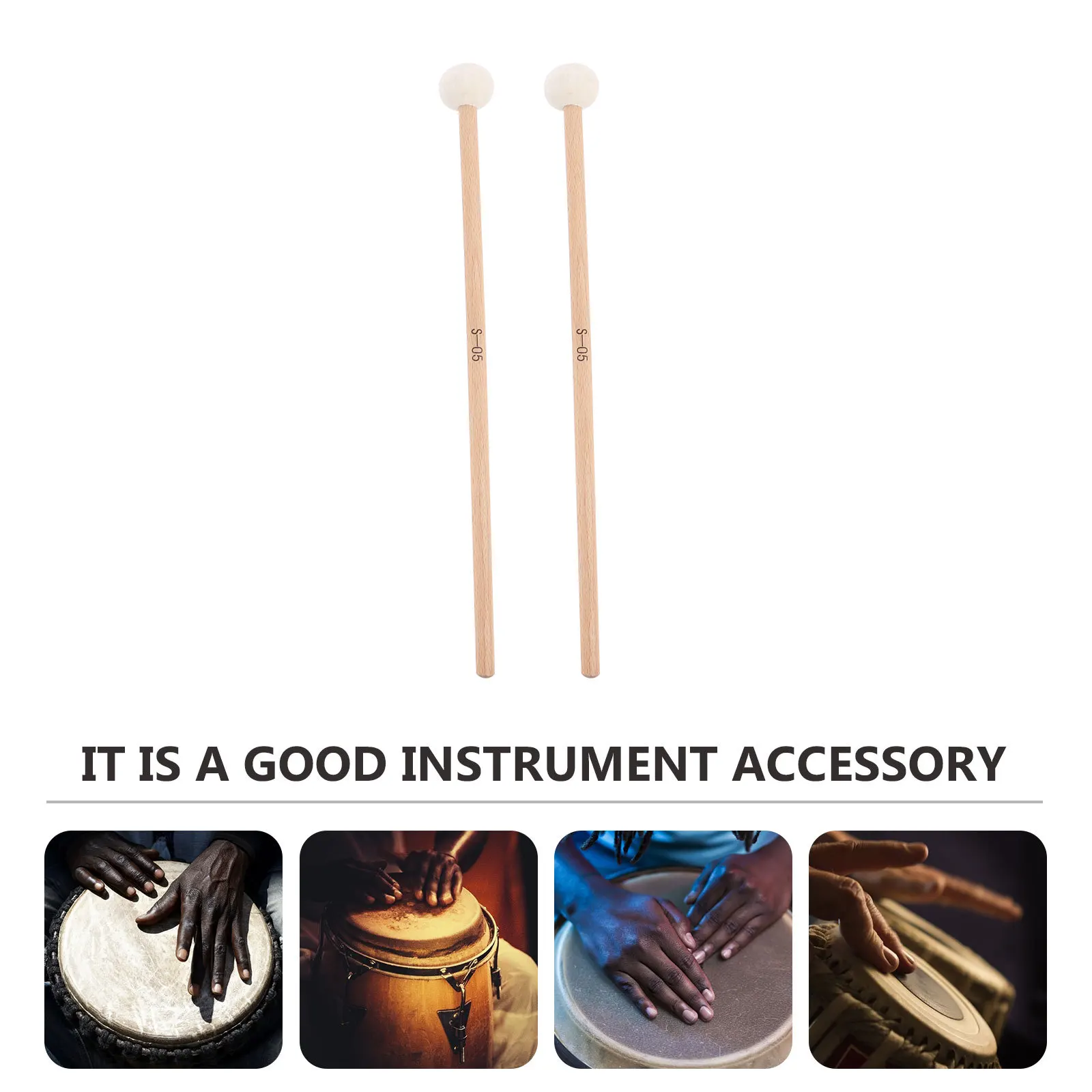 

2Pcs Timpani Mallets Felt Head Drum Sticks Professional Wood Handle Percussion Instrument Accessories Music Tool