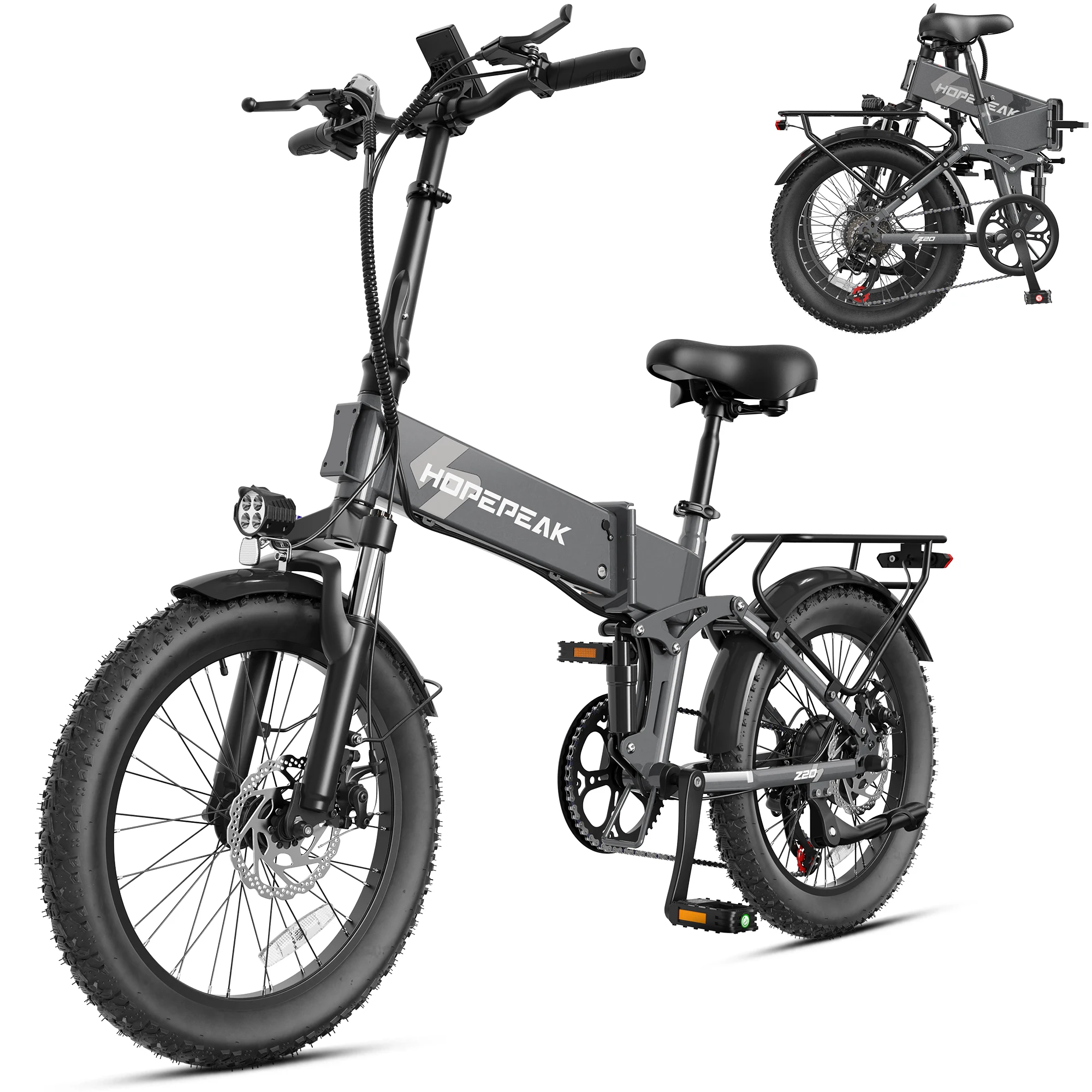 Hopepeak Z20 Folding Electric Bike for Adults, 1200W Peak Motor 48V 12Ah Battery, 20"×3" Fat Tire Commuter Ebike, 28MPH 65Mi,  7 Speed Foldable Electric Bicycle with Full Suspension image 2