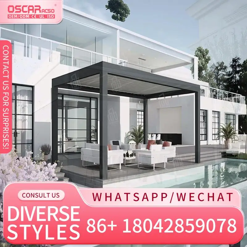 3X3 3X4 4X4 6X4m Outdoor Waterproof Aluminium Bioclimatic Louvered Pergola Cover Suitable for Garden Patio Backyard pergola view 3