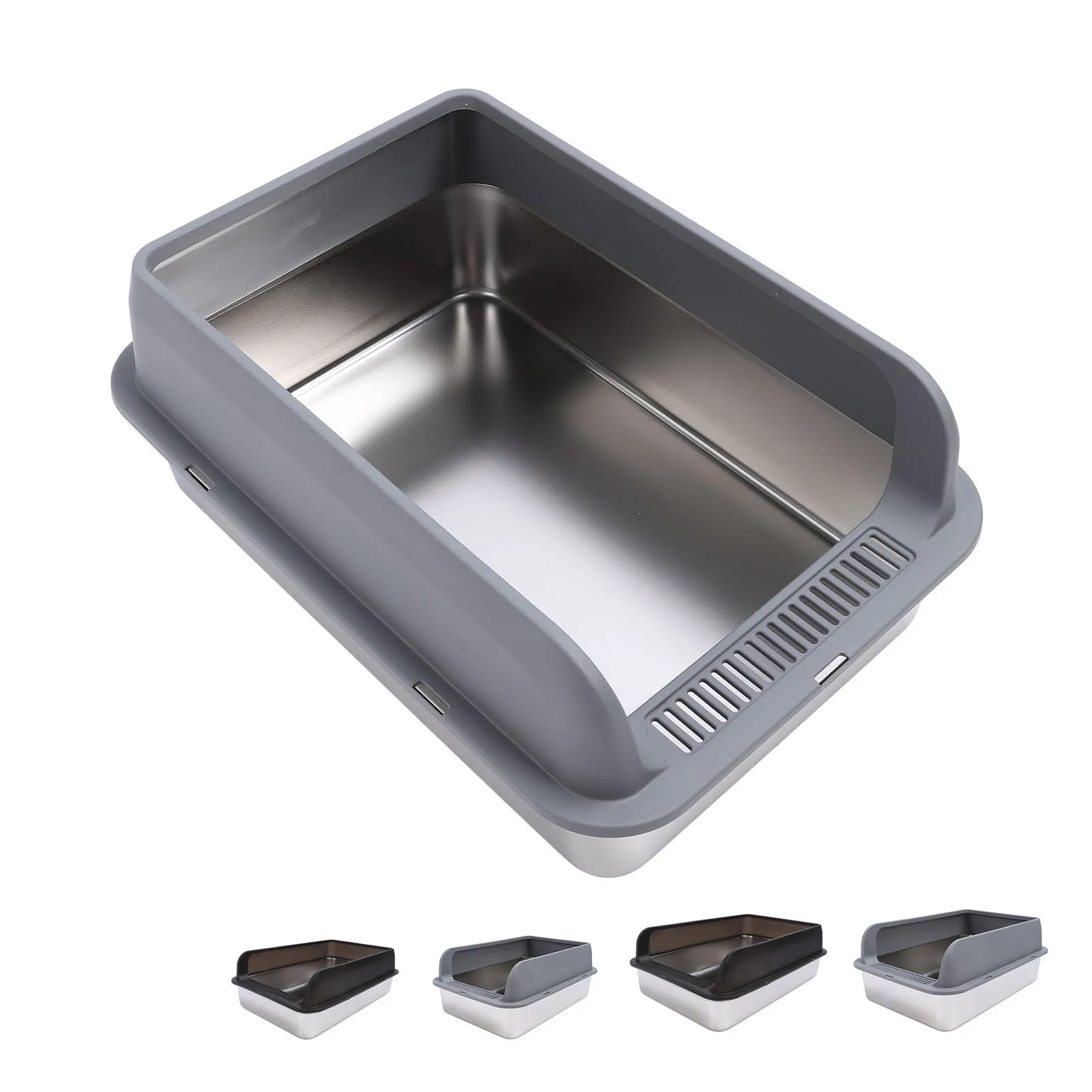 Edelstahl-Katzenklo mit Deckel Anti-Spritz Hochseitig Geräuchertfrei Halb-Geschlossen Leicht zu Reinigen Haustier-Toilettenschale