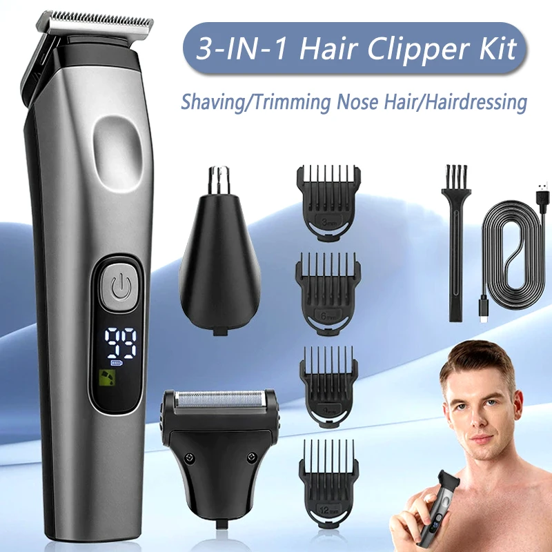 New 3-in-1 Hair Clipper for Men Household Carving Multi-function Electric Hair Clippers Shaver Nose Hair Trimmer Mens Beauty Set