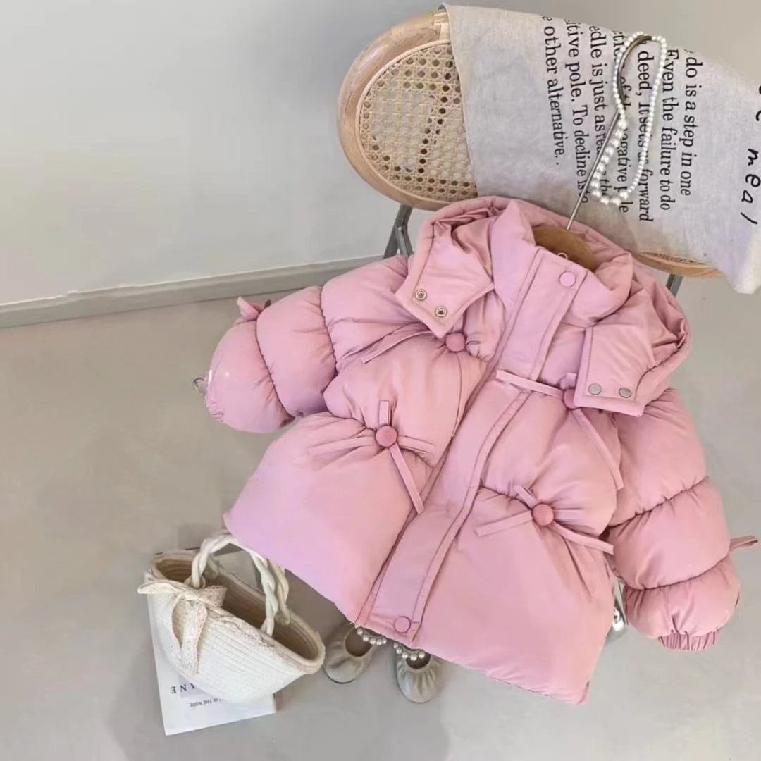 2-6Y Girls Winter Down 2025 New Korean Fashion Casual Thicken Solid Color Hooded Padded Parkas Kids Sweetheart Warm Coat