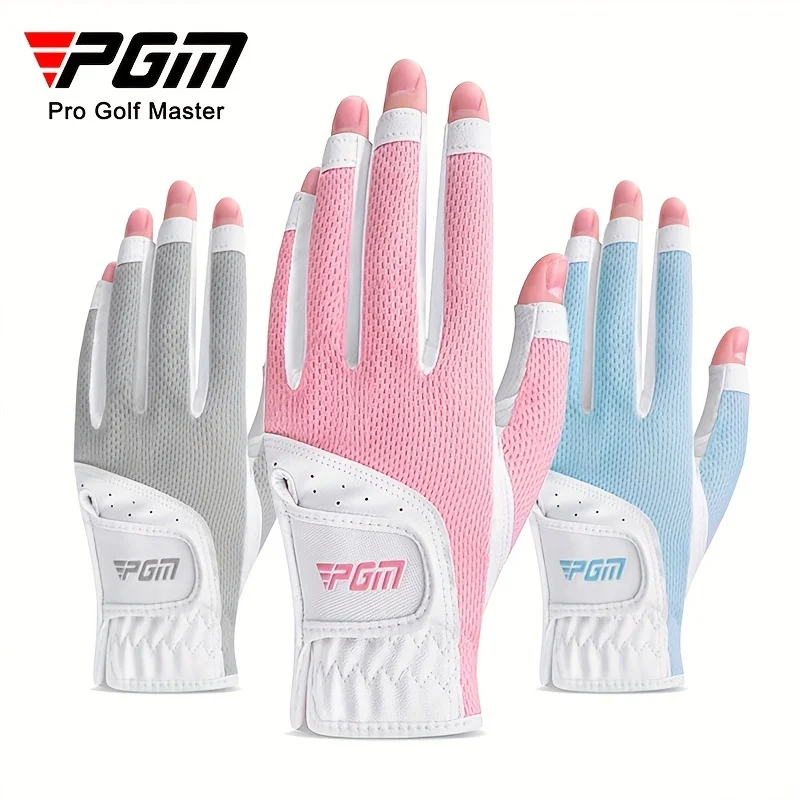 PGM 1 Pair Women\'s Open Finger Golf Gloves Breathable Mesh PU Sunscreen Finger Cover Left and Right Hand ST032