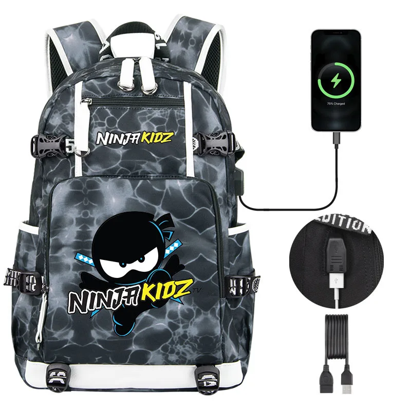 NinjaKidz Kids backpack children School Bags For Boys Large Capacity USB Backpack Waterproof Schoolbag mochila