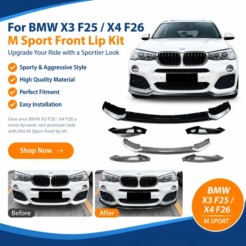 For BMW X3 F25 X4 F26 LCI Sport 2014-2017 Front Bumper Lip Spoiler Body Kit Angle Modification Accessory