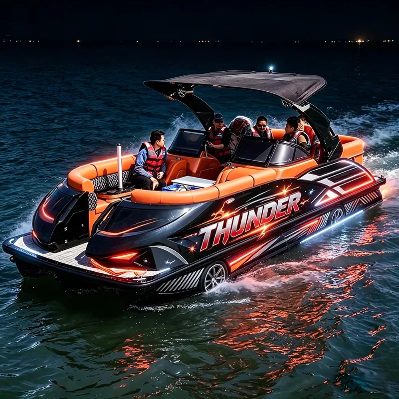 Customized 22ft Commercial Pontoon Boat Sport Yacht with 12 Passenger Capacity and Outboard Motor for Rental Business