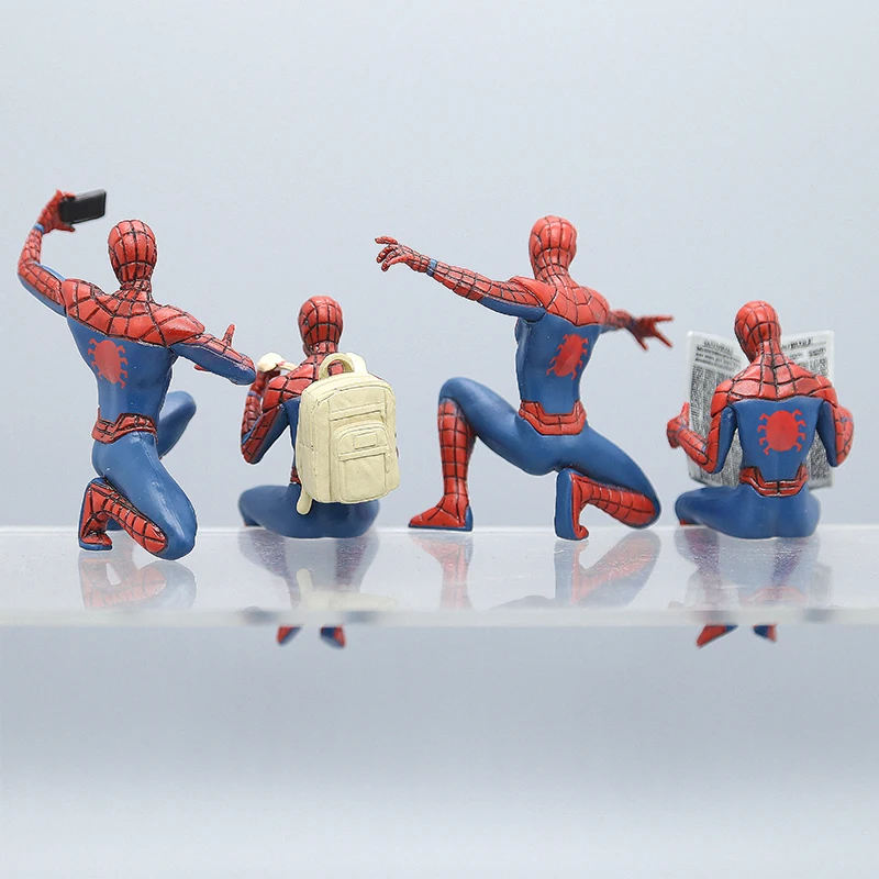 Mini figurines Spider-Man, 4 pièces, décoration de bureau, jouet de bureau d'ordinateur, décor d'entrée suspendu, ornement de voiture, jouet Spiderman, cadeau