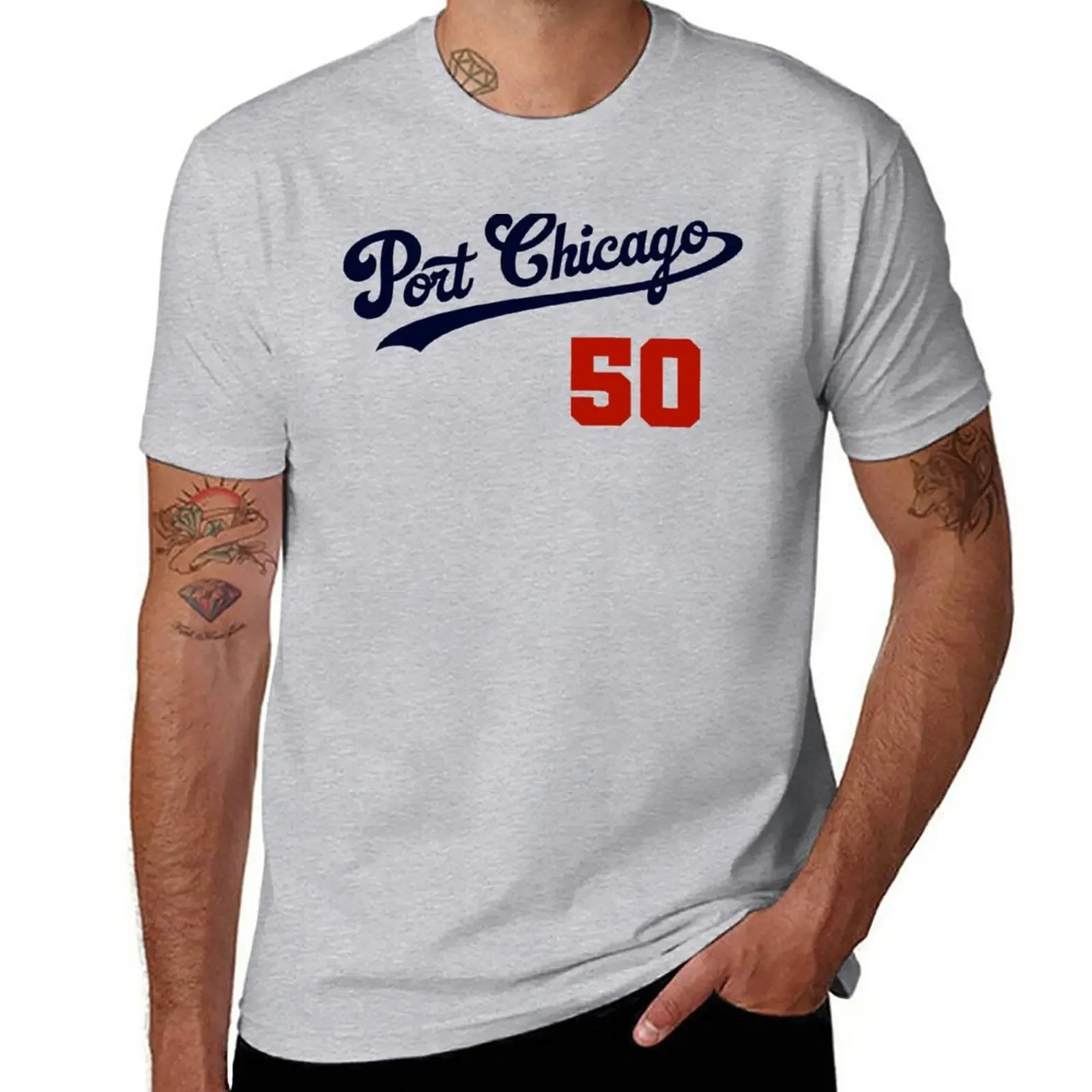 New Port Chicago 50 Graphic (Navy/Red) T-Shirt baggy shirts basketball graphic tees funny t shirts for men