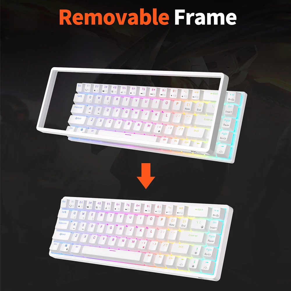 RKG68 Royal Kludge 68 Keys Wireless Mechanical Keyboard Tri-Mode Bluetooth 5.0/2.4G/USB-C RGB Backlit Hot Swap Gaming Keyboards