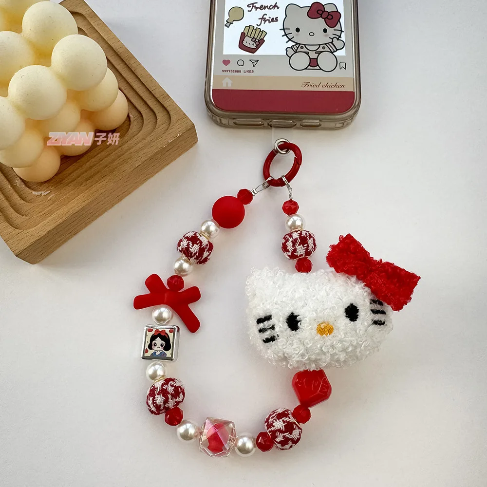 Sanrio anime Christmas Hello Kitty Plush Keychain Phone Case Lanyard Anti-Fall Y2K Holiday gifts