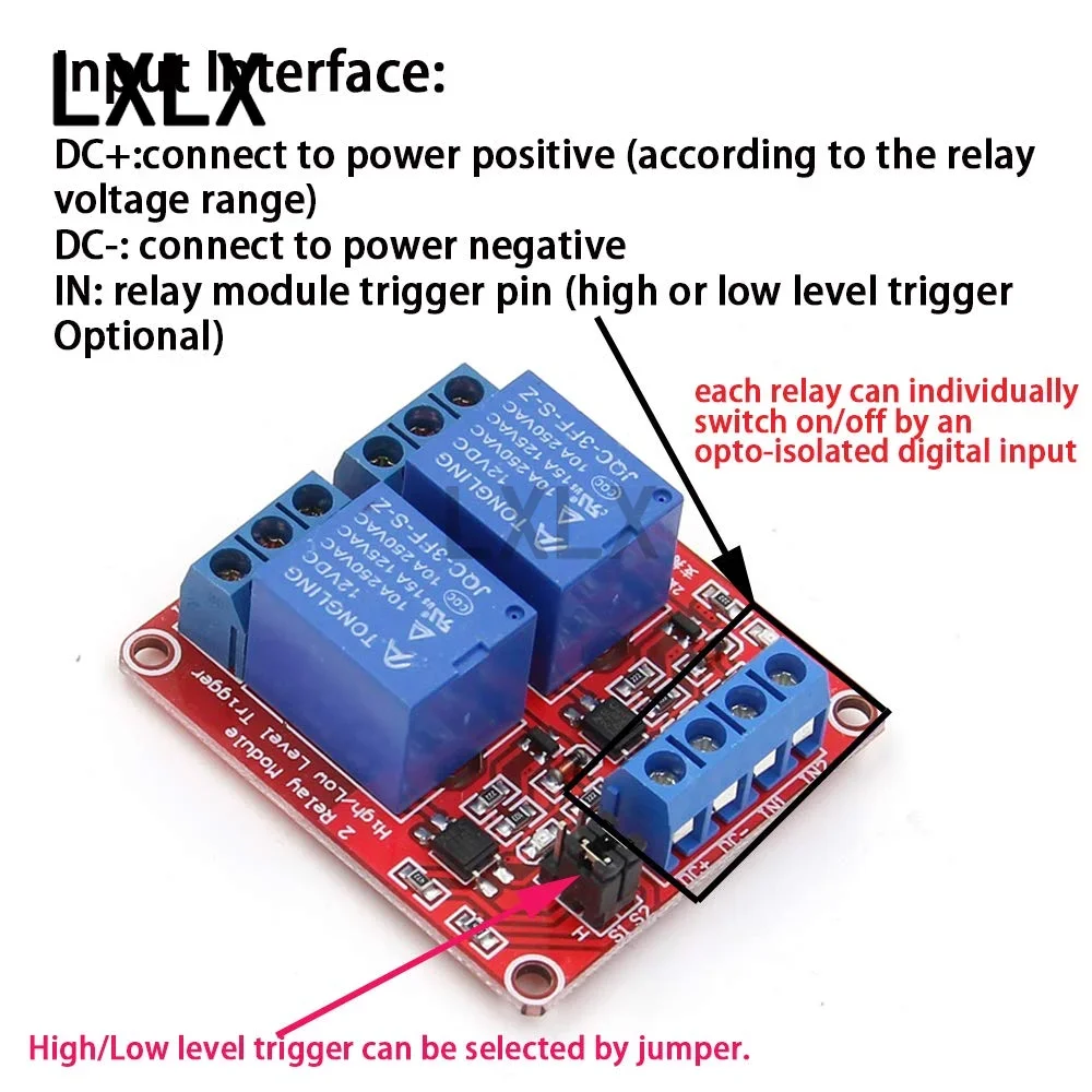 2-10PCS 2 channel 5V/12V/24V Relay Module with Optocoupler High/low Level Trigger Expansion Board for Raspberry Pi Arduino