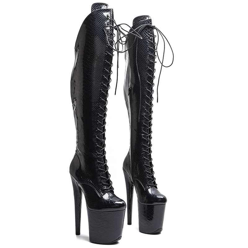 

Leecabe 20CM/8inches Snake PU Upper Women Fashion High Heel Platform Over the Knee Boots Pole Dance Boots