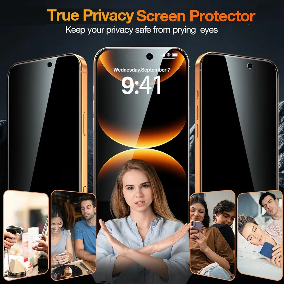 3 Piezas Protector de Pantalla Antiespía para iPhone 11 12 13 14 15 16 17 Pro Max 14 15 16 Plus 16e 17 Air 17e, Película de Privacidad de Vidrio Templado 5
