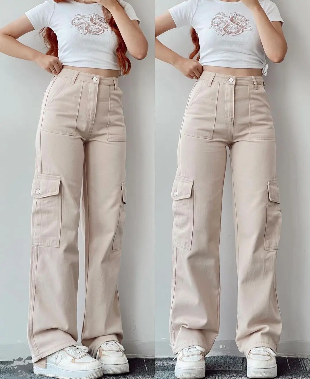 

Women Pants Wide Leg Pants Zipper Fly Slim Fit Flat High Streetwear Pockets Mid Waist Autumn 2023 Ankle Length Solid Color