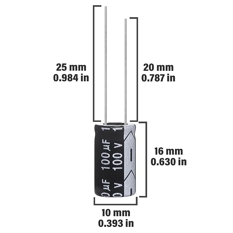 100uF 100V Capacitors 100μF 100V Aluminium Electrolytic Capacitor 10x16 mm Electrolytic Capacitors 100uF MFD 105°C (Pack of 10)