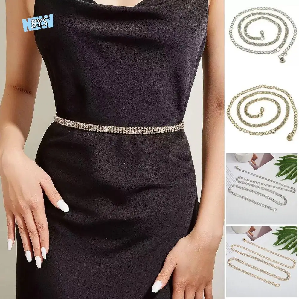 

Elegant Bling Zircon Inlaid Waist Belt 3 Rows Adjustable Rhinestone Waistband Long Chain Luxury Crystal Waist Chain Performance