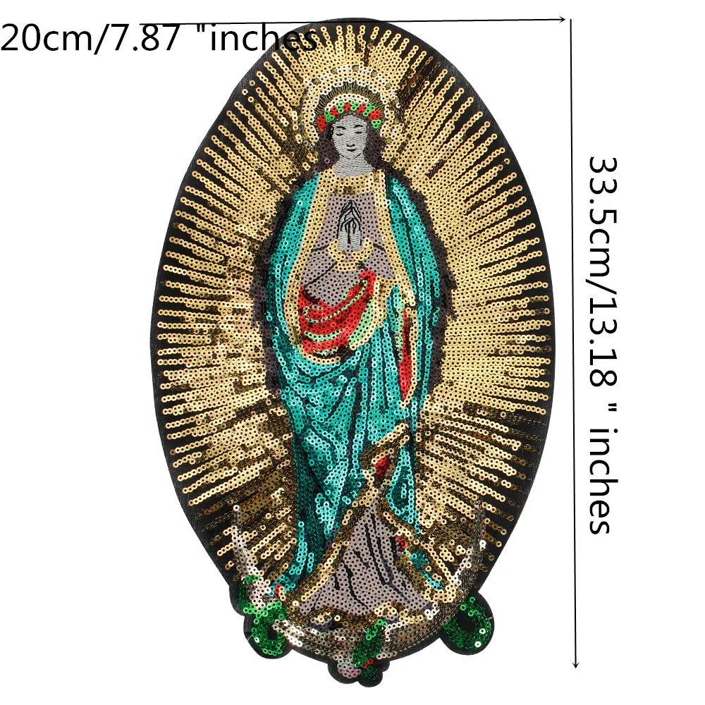 Blessed Virgin Mary Goddess Gold Sequins Embroidered Applique Patches Sew On Badge Embellishments for Spiritual Crafts&Clothing